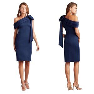 Tadashi Shoji Snyder Drape One-Shoulder Sheath Dress Royal Navy Neoprene Size M